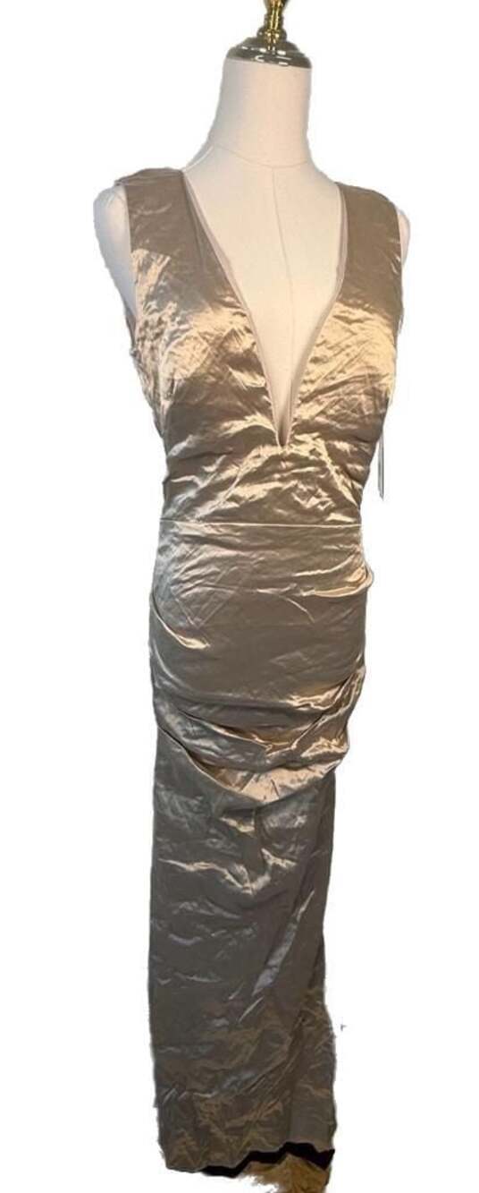 Nicole Miller Collection Metallic Gold Ruched V-Neck Gown Size 6